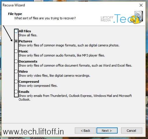Cara Mengembalikan File Yang Terhapus - Pilih Jenis File tech-liftoff-in