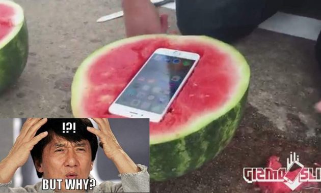iPhone 6s dimasukan kedalam semangka